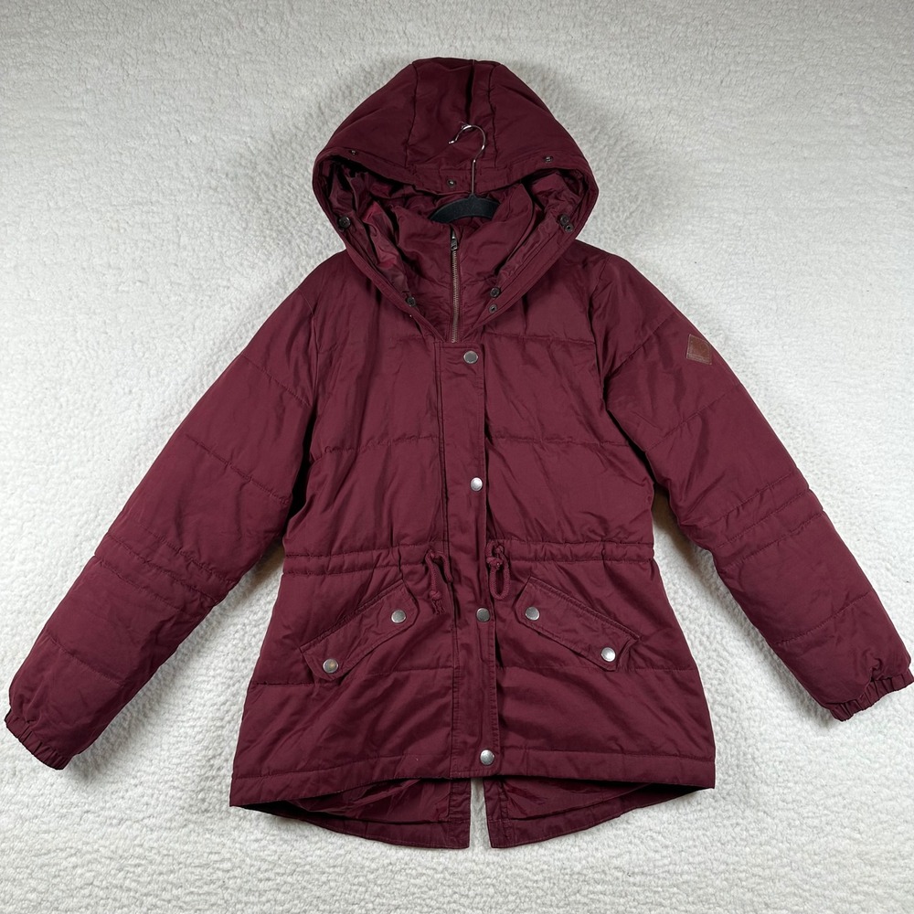 Hollister Parka Jacket Women Hooded Puffer Drawstring L Burgundy Wine Red Preppy
